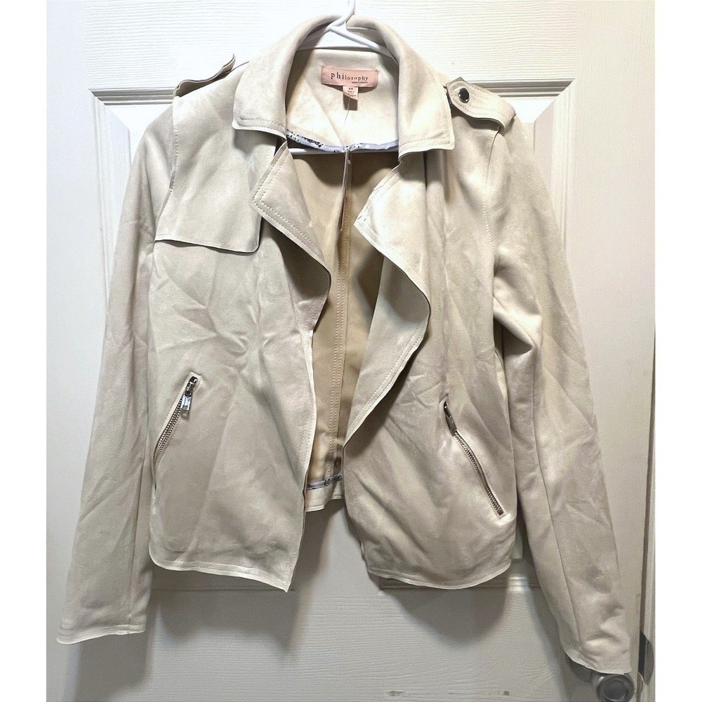 Philosophy Republic Clothing Womens Faux Suede Moto Jacket Light Stone‎ Beige S